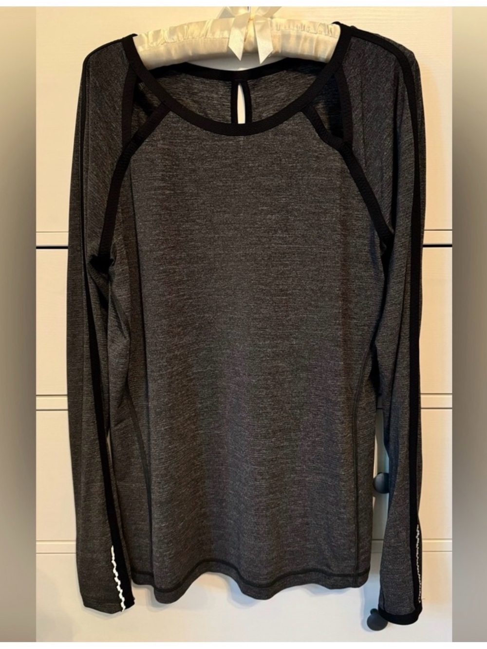 lululemon athletica Long Sleeve Crew Top in Charcoal and Black Trim